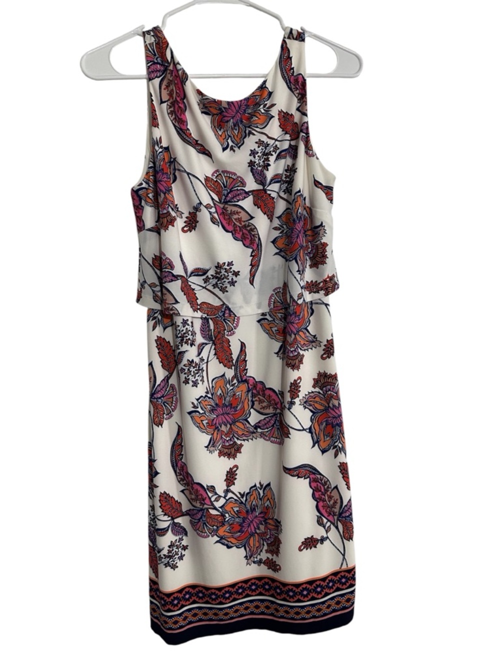 Vince Camuto White Midi Dress with Pink, Orange & Navy Floral Print